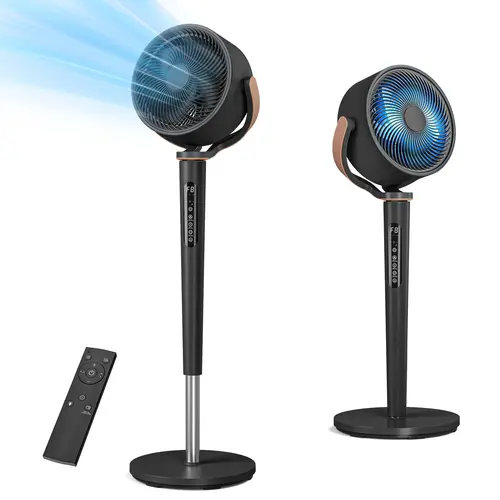 TEHANLD Fan for Bedroom, 120° Oscillating Standing Fan, Quiet Floor Fan with DC Motor, 100ft Pedestal Fan for Room, 16 Speeds, 4 modes, 20dB, 37-45" Adjustable Height, 12H Timer，With ambient lighting