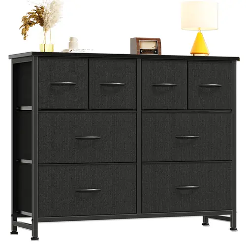 Dresser with 8 Fabric Drawers, Spacious Storage Tower for Closet, TV Stand with Wood Top and Mental Frame, Storage Unit for Living Rooms, Bedroom and Entryway