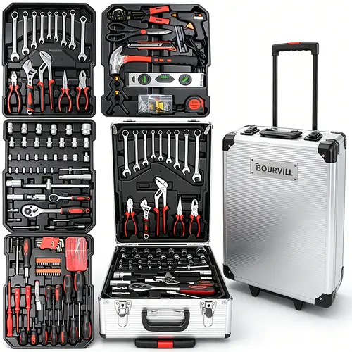 【DealsForYouDays】Bourvill 899PCS Tool Set,Aluminum Rolling Tool Chest with 4 Drawers,Complete Mechanic & Home Repair Kit,Father’s Day Gift for Dad  Home Toolbox Kit Hand Tools #summerfinds toolupgrade