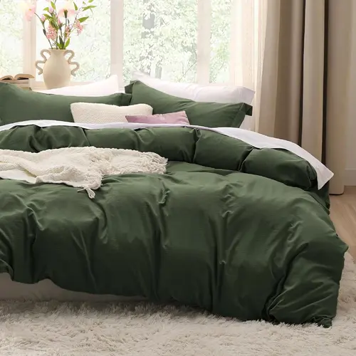 【FallPickDeals】Bedsure 3-Piece Prewashed Cotton-Like Polyester Duvet Cover Set - Lightweight, Includes 1 Zippered Cover & 2 Shams, Soft Texture & Extra-Soft Touch for Cozy Nights, No Comforter