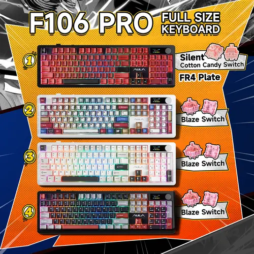AULA F106 Pro Wireless Mechanical Gaming Keyboard, 104-Key Full Size with Smart Screen & Knob, Tri-Mode, Hot-Swappable RGB, 8000mAh Battery, PBT Keycaps