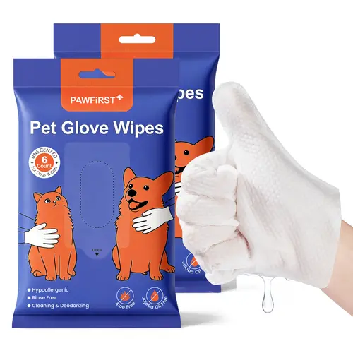 PawFirst Grooming Products 12-Pc Pet Grooming Glove Wipes, 2-Pack (6 Gloves/Pack) for Dogs & Cats - No-Rinse Hypoallergenic, Gentle 9" Cleansing for Paw, Face, Ear & Body