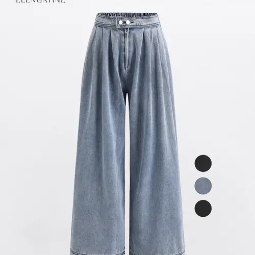 Elengatine Women's High Waist Soft Light Leopard Print Pleated Balloon Jeans - Zip Front, Adjustable Cuffed Ankles, Baggy Wide Leg Loose Fit, Everyday All-Season Casual Streetwear Must-Have Denim Piece,sohochic