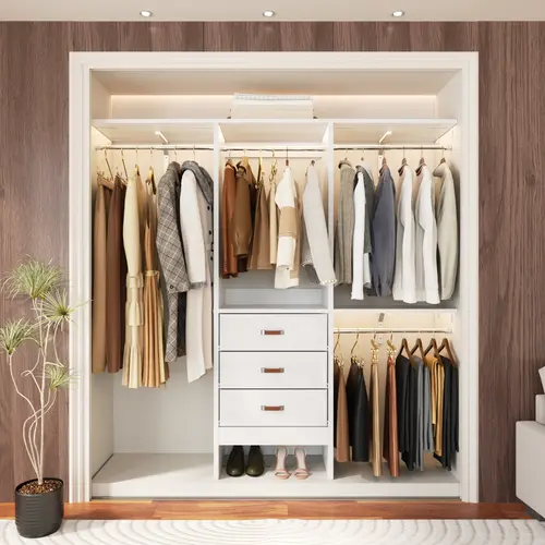 Cyclysio 60in W 3-Compartment Walk-In Wardrobe Storage Unit - Sturdy 5FT Closet Organizer with Drawers, Hanging Rods, 3 Adjustable Shelves & Panels, Furniture for Small Spaces, Home Organization Storage for Small Room Ideas,dorm essentials,home decor,soho