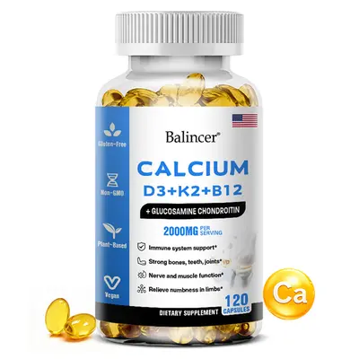 Balincer Calcium and vitamin D3+K2+B12 health supplements,Support bone and joint health, 120 Capsules