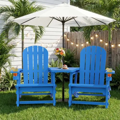 Walsunny Adirondack Chair Set of 2 with Removable Tabletop, All-Weather HDPE Outdoor Chair, Wood-Textured with Cup Holder for Patios, Decks, Gardens, Fire Pits 3 Pieces