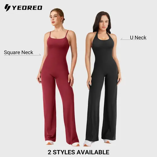 YEOREO Women's Fitted Wide Leg Athletic Jumpsuit - Sleeveless Open Back Bodysuit with Sculpting Fit, Hidden Glute Scrunch, Yoga Activewear Jumpsuit for Yoga, Gym, Women's Clothes, Clothes For Women