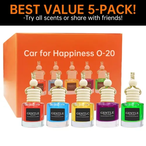 5-Pack Gentle Car Fragrance Mini Vent Diffusers - Alcohol-Free & Safe Solid Oil Hostess Gift Set with Diffuser Sticks, Rose, Jasmine, Freesia, Powder, Shangri-La Scents, Long-Lasting, Leak-Proof for All Cars
