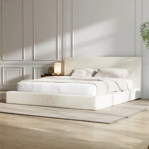 RECCI AirFrame Padded Fabric Upholstered Platform Bed Frame with Upholstered Headboard, No Box Spring Needed, No Mattress Included, Easy Preassembled Bed Frame Assembly, Fabric Upholstered Headboard, Upholstered Bed Frames,dorm essentials,home decor,sohoc