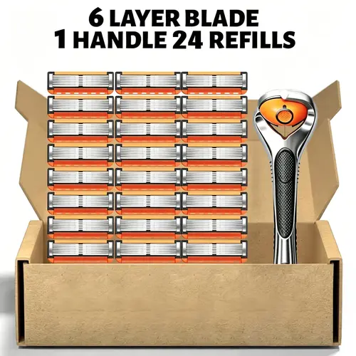FUDUOO 48/24-Piece Men's Razor Blade Replacement Set with Handle - Ultra Sharp Stainless Steel Blades for Smooth Shaving, Works with Standard Razor Handles, Bulk Disposable Blades Face Head Body Shaving