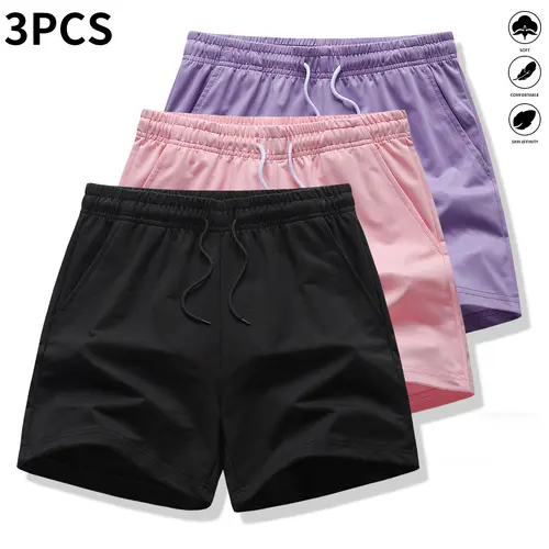 Women's Solid Color Active Outdoor-Ready Casual Athletic Shorts (Pack of 3), Suitable for Fitness, Running, Casual Wear
