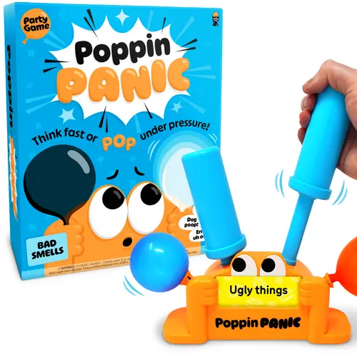 Poppin Panic – High-Pressure Balloon Party Game for Adults – Shout & Pump Category Game with 200 Prompts – Hilarious Family Game Night Game for 2–8 Players (Ages 8+)