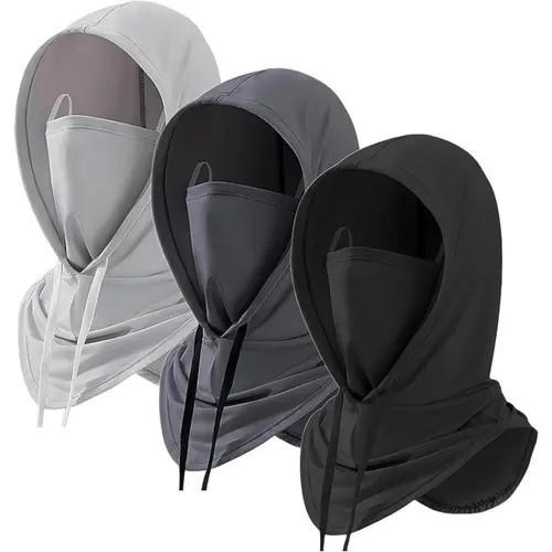 3-Pack Motorcycle Hooded Balaclava Protective Gear, Lightweight Cooling Fabric Face Cover, UV-Protective Sun Shield, Breathable Drawstring-Fit Biker Style for Riding, Skiing