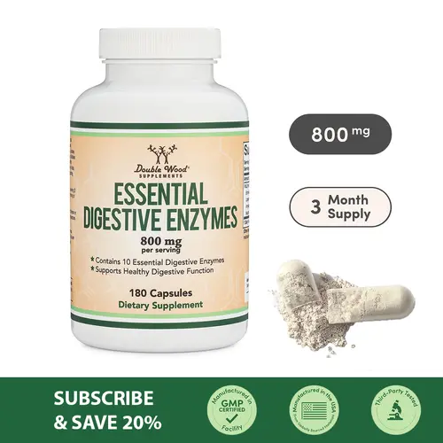 Digestive Enzymes | 800 mg | 180 Count | Support Healthy Digestive Function | Double Wood Supplements