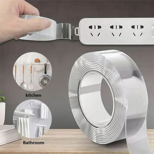 Nano Adhesive Tape, 10.5FT Ultra-Strong Maximum Strength Double Sided Transparent Reusable Heat-Resistant Invisible Traceless No Glue Needed Non-Paste Tape for Bathroom Home Decoration Picture Hanging,#TikTokShopBackToSchool