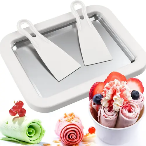 YEEWHALE 2-in-1 Compact Portable Rolled Ice Cream Maker - Kitchen Gadget Kit with 2 Scrapers, Smooth Cold Plate, Mini Tray, Board, Dishwasher-Safe - Family Fun, Kid-Fun DIY Rolls Tool,sohochic