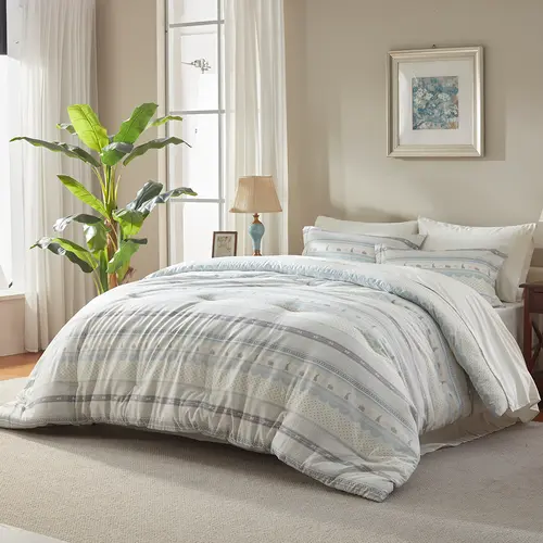 Cosybay 7pcs Hotel Style Microfiber Printed Theme Bed Comforter Set - Full/Queen/King Size, Lightweight Breathable Fabric, Easy Care All-Season Bed In A Bag (Comforter+Flat Sheet+Fitted Sheet+Pillowcases), Hotel Style Bedding