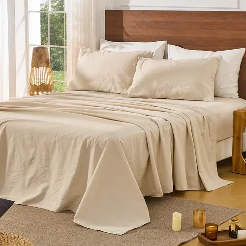Bedlifes 100% French Linen  Sheets - French Flax Farmhouse Floral Style 4-6 pcs Bedding Anti-Tear, Breathable & Machine Washable 16-24Inch Pocket Comfortable Eco-Friendly,summerwins,dealsforyou