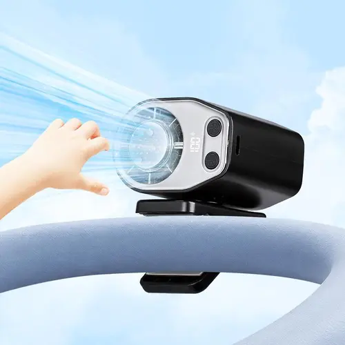 【SummerFinds】Joytutus 2026 Rear Seat Clip-On Adjustable Portable Car Fan, 360° Rotatable, 100 Adjustable Speeds, LED Light Display, USB Rechargeable, 16°C Semi-Cooling, 20Hr 3000mAh Battery, Universal Vehicle Electronics Accessory, Cars, Portable Fan, Aut