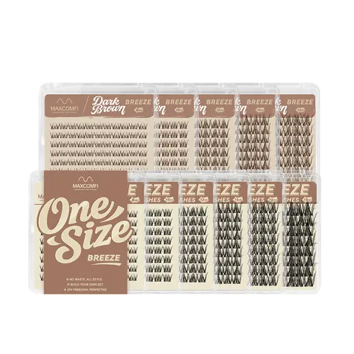 MAXCOMFI One Size Cluster Lashes Kit - Natural Daily Volume for Beginners, DD Curl Kim-Style, Breeze Aurora Astra, Length Lock, Breeze Comfort, Doll Eye Effect, DIY Lash Mapping (Black/Brown) for US Users