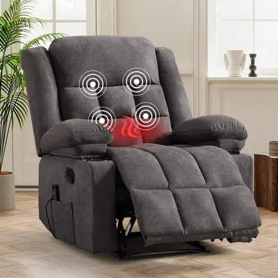 [DealsForYouDays] EBELLO Manual Recliner Chair with Massage and Heat, Fabric Recliner with Cup Holders & Storage Pockets, Breathable Comfortable Lounger for Living Room