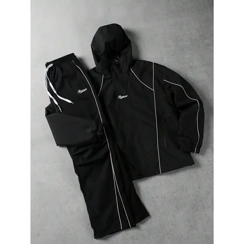 Men's 2 Piece Black Techwear Tracksuit Set - Y2K Reflective Piping Hooded Jacket & Pants, Matching Sets, Mensfashion, Drip Clothing, Viralproducts