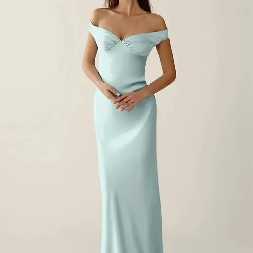 AZAZIE Gwendonme Women's Satin Prom Dress, Elegant Off-Shoulder Sheath Gown, Minimalist Formal Wear sohochic