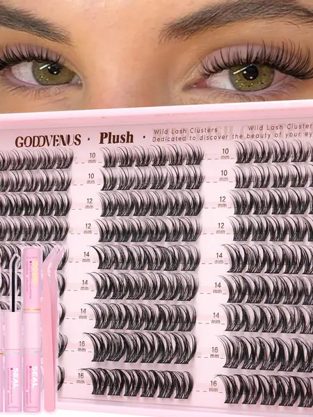 Goddvenus Plush D Curl Spider Lash Clusters Natural Blend 10-16mm Fluffy Lightweight Eyelash Extensions for Daily Makeup