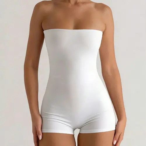 1 Piece Solid-Color Halter Romper Shorts Jumpsuits Rompers, Casual Slim-Fit Sleeveless Fitted Outfit, Women's Clothing, Comfortable, Stylish and Minimalist Womenswear