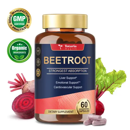 Totaria Health Organic Beet Root Extract Supplement - 1300mg Plant-Based Dietary Natural Health Supplement Capsules, Energy, Endurance, Liver, Mood, Heart Support, Non-GMO, GMP Certified, 60 Vegan Capsules