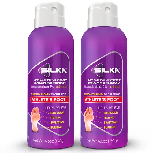 Silka Antifungal Athlete's Foot Spray with 2% Miconazole Nitrate - 4.6oz Double Pack Foot Care, Clinically Proven Fast Relief, Quick-Drying, Touch-Free, Itching/Burning/Sweating Control, Odor Reduction, Results in 4 Weeks
