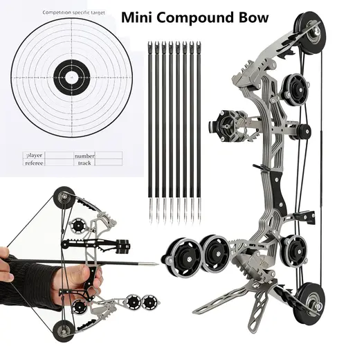 Sport-Partner 10.9-inch Stainless Steel Unisex Mini Compound Bow and Arrows Set, Beginner Archery Practice Gear, Fun Holiday Gift Collectible Toy, 10.9 Inches,sohochic