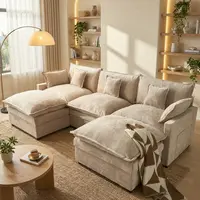 CAODOC 108" U-Shaped Modular Sectional Sofa - Camel Couch with 2 Movable Ottomans, Durable Solid Wood Frame, Comfy Deep-Seat Chenille Deep Seat Lounge, Storage Pockets, Pet-Friendly, L-Shape Convertible, Sofas Living Room, Multi-Package Shipping[SohoChic]