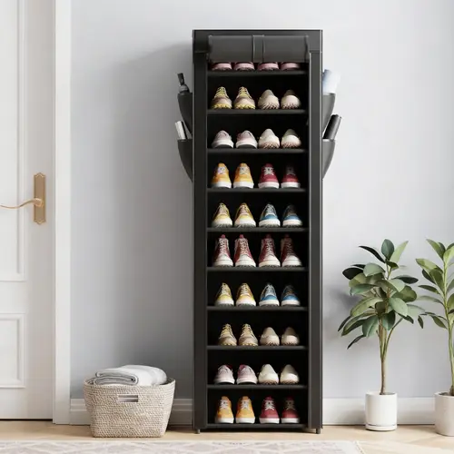 Kitsure Rectangular Shoe Rack Organizer - Footwear Storage Solution with 3-10-Tier Adjustability, Side Handles, Fast Assembly, 3-Layer Rack Shoe Storage, Heavy Duty Metal Shelf, Closet Space Saver for Closets & Entryway (Assembly Required)