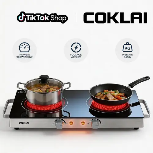 COKLAI Portable Ultra Slim Double Induction Hob - Small Compact Electric Double-Plate, Portable Burner, Induction Compatible, Temp Control, Stainless Steel Easy-Clean, US Plug for Kitchens, Small Induction Hobs,home essentials,sohochic