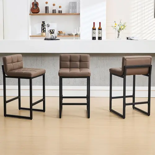 FIRAVOE Barstools Set - Modern Artificial Leather Counter-Height Low-Back Stools with Footrest, Upholstered Indoor Furniture Barstools for Kitchen Island, Barstool, Artificial Leather Barstools