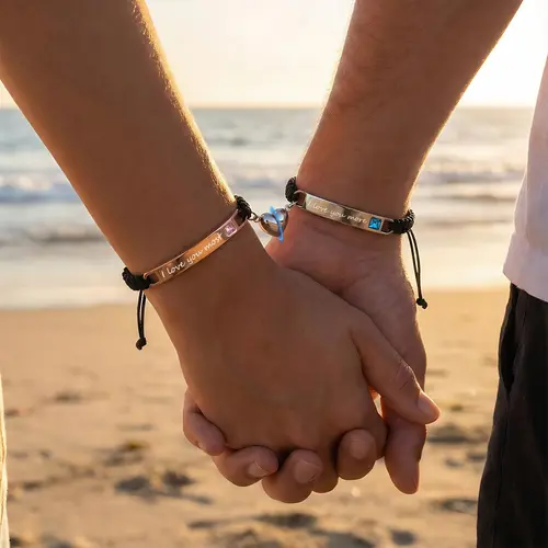 oceantree Unisex Adjustable Beads Matching Bracelet Set - Heart Motif Charm, Heart Rate Monitor, BF+GF Gift Set for Birthday, Daily Outfit Decor (matching bf and gf)