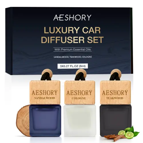 Aeshory Car Air Freshener Hanging 3 Pack – Wood Car Freshener - Sandalwood & Teakwood & Cologne Scents,Car Fresheners Long Lasting Up to 60 Days, Car Air Freshener Men,0.27 FL OZ/8ML,sohochic