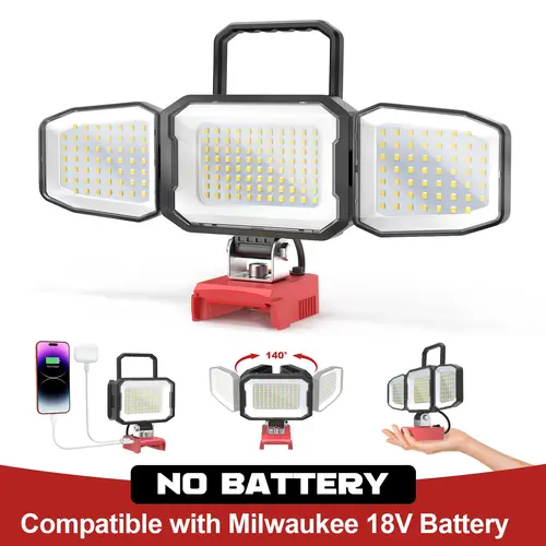 Ecarke 3-Head Cordless LED Work Light Compatible with Milwauke 18V Battery, Battery NOT Included, 70W 7000Lumen  Dimmable Spotlight with 2 Modes, USB & Type-C Charging Port , Portable Lighting for Garage, Workshop, Yard & Outdoor Use toolupgrade