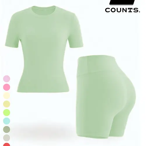 New Women's Sportswear Set Short Sleeve Top + Shorts Combo, Slim-Fitting Summer for Yoga, Gym, Outdoor Sports, Casual Wear, Matching Workout Set, Casual Sporty Set