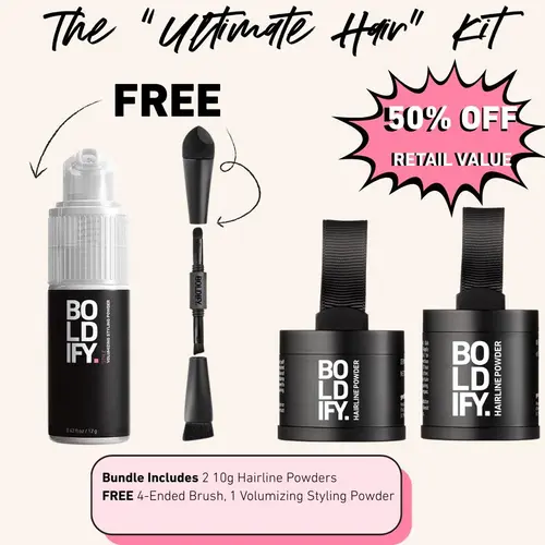 Boldify Haircare Kit - 2 Hairline Powders, Free Brush, 4g Volumizing Styling Powder, Gray Hair Cover, No-Clogging Colored Hair Loss Solution