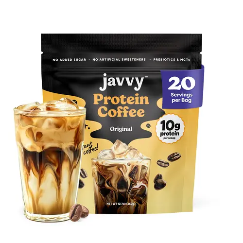 Javvy Original Protein Iced Coffee Beverage - Premium Whey Protein, Gourmet Premium Arabica Cold Brew, Instant Mix, 100% Natural, No Artificial Flavors & Sweeteners, No Added Sugar, 80 mg Caffeine Per Serving, 20 Servings, Gourmet Coffee