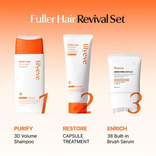 [LILYEVE] GROWTURN Caffeine-Infused Haircare Set - Anti Hair Loss Shampoo (3D Volume Brush), Nourishing Capsule Treatment, Serum for Scalp Care (Hair Growth Products)