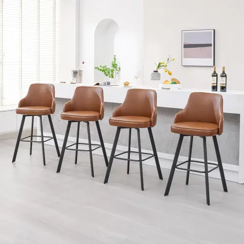 FIRAVOE  Swivel Bar Stools Set - 26-30" Tall PU Leather Armless High Back Indoor Kitchen Chairs with Footrest, Minimalist Ergonomic Mid Century Home Decor Furniture