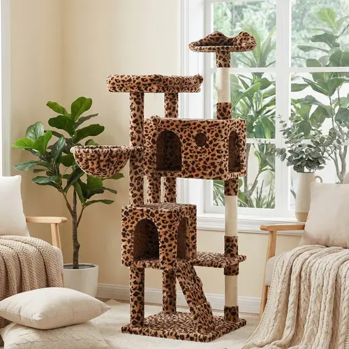 MUTICOR Leopard Print 64in/68in/74in/81in Multi-Level Cat Tower for Large Indoor Cats with Cozy Perches, Condo, Scratching Posts & Hammock #TikTokShopDealsforYouDays#DealsforYouDays#Summervibes#Summergarden
