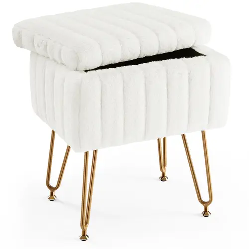 Sweetcrispy Vanity Stool Chair with Storage Footstools Seat with 4 Metal Legs Adjustable Feet Modern Cute Small Footrest