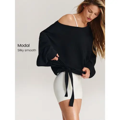 GLOWMODE Modal Silky Smooth One‑Shoulder Pullover Sweatshirt Single‑Side Bow Drawstring Adjustable Hem Breathable Casual Daily Wear