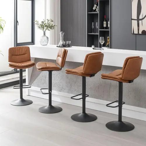 FIRAVOE Modern Swivel Counter Height Barstools Set - Double-Layer PU Leather Upholstered Adjustable Back Chairs, 25-33IN Height Range, for Bar, Kitchen, Adjustable Height Chairs