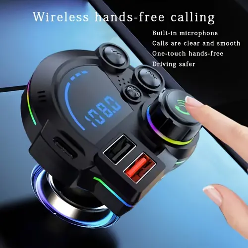 PD 20W Type-C Bluetooth 5.3 FM Transmitter Car Charger with Ambient Lighting, LED Display, HD Bluetooth, Dual USB Ports, Bass Enhancer, RGB Glow, Hands-Free Calls, 12V-24V Bluetooth Car Adapter, Road Trip Essentials, Cars, Vehicle Accessories,toolupgrade