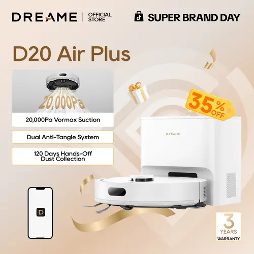 DREAME D20 Air Plus Lite/D20 Plus Lite Robot Vacuum and Mop Combo, 12000Pa Suction, Anti-Tangle Tech, Auto-Empty Dock with Automatic Dirt Disposal, Deep Carpet Cleaning, Smart Navigation
